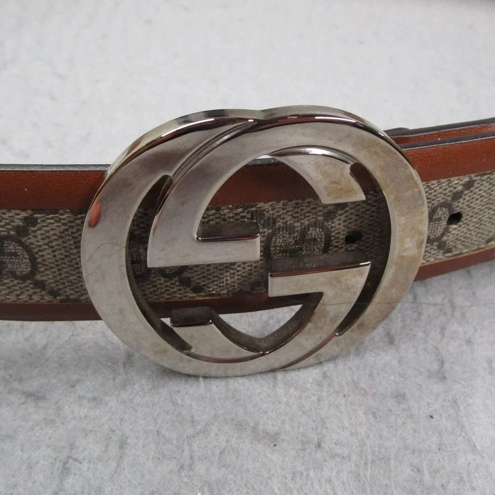 Gucci Interlocking G Belt GG Supreme Canvas Brown Leather 142930 Size 110/44